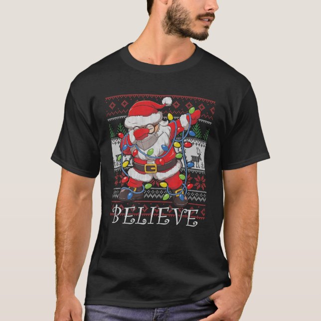 T-shirt Croyez Dabbing Père Noël Face Mask Laid Christmas  (Devant)