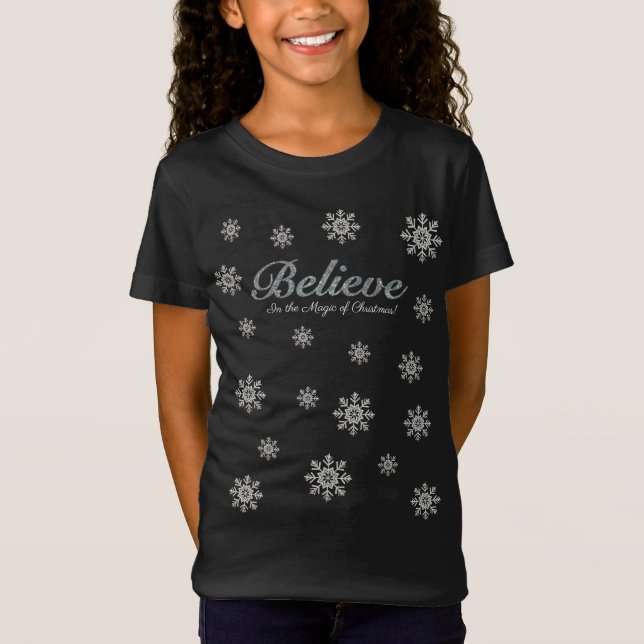 T-Shirt Croyez en la magie des enfants en argent de Noël (Devant)