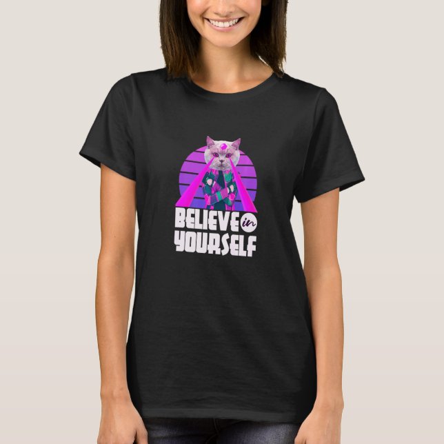 T-shirt Croyez En Vous-Même Cool Funny Sarcastic Cat Graph (Devant)