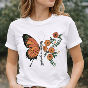 T-shirt Croyez en vous-même Papillon Floral Inspirant