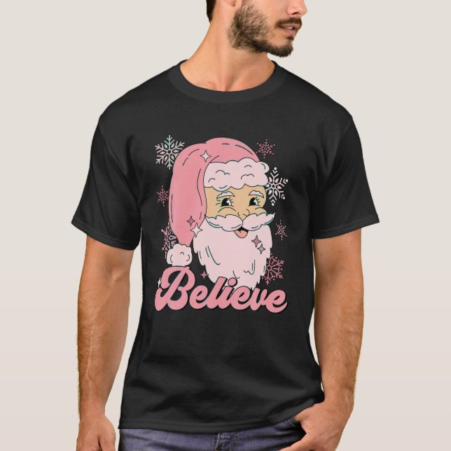 T-shirt Croyez Funny Pink Santa Claus Happy Retro Christm (Devant)