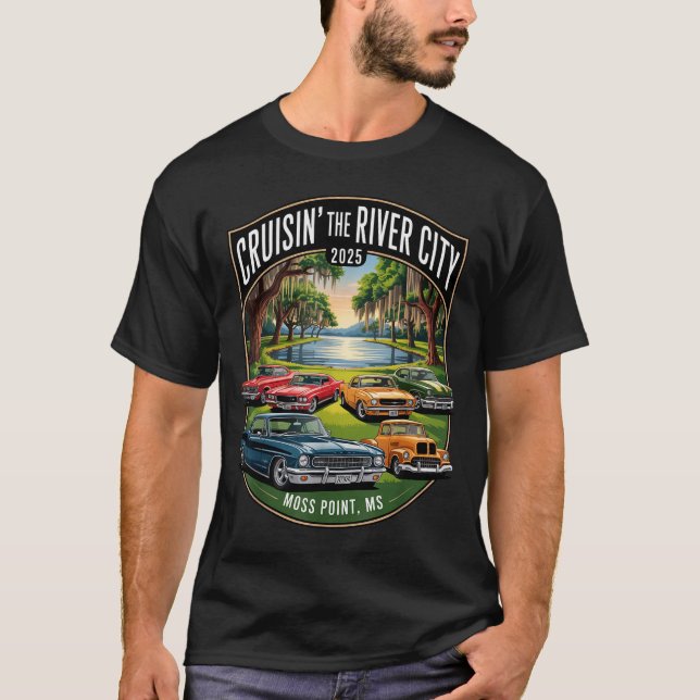 T-shirt Cruisin The River City 2025 Moss Int Ms Clic Car D (Devant)