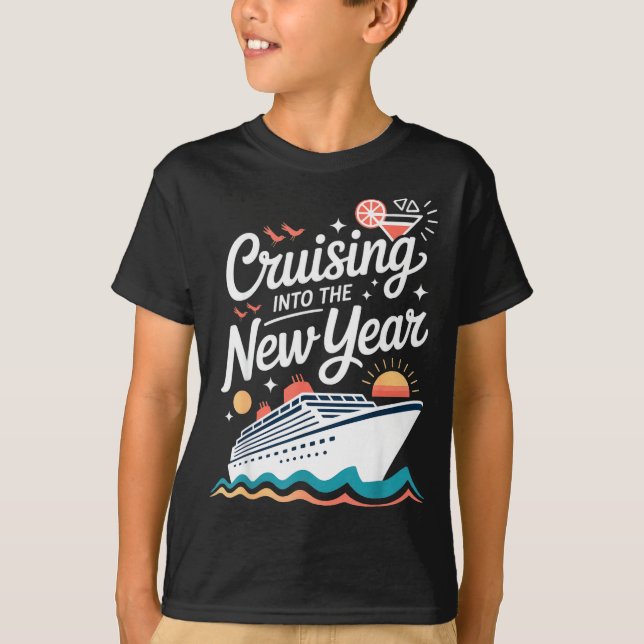 T-shirt Cruising Into The New Year Cruise Party Sunset Oce (Devant)