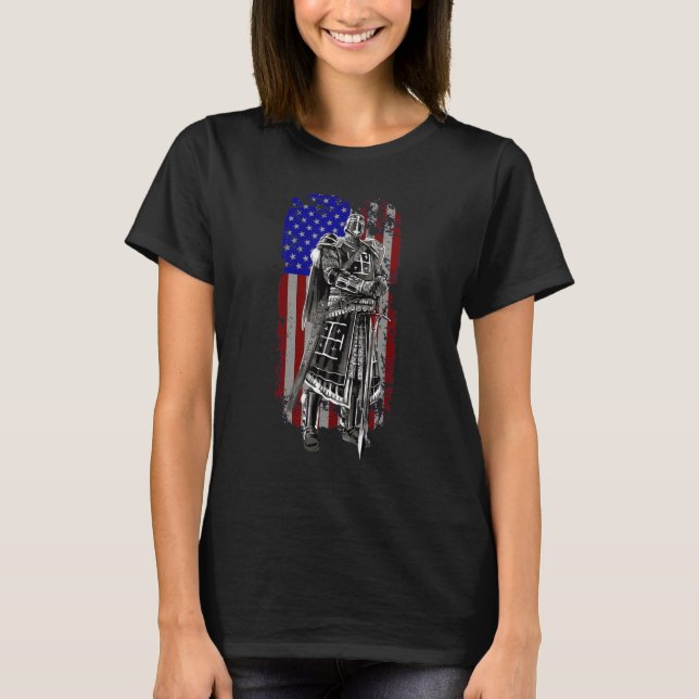 T-shirt Crusader Knight Templar God Warrior America Flag F (Devant)