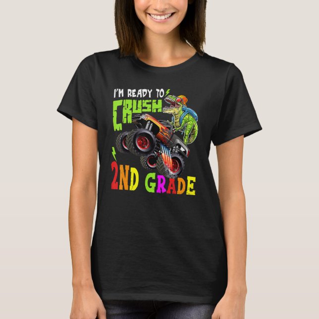 T-shirt Crush 2nd Grade Dinosaur Monster Truck back To Sch (Devant)