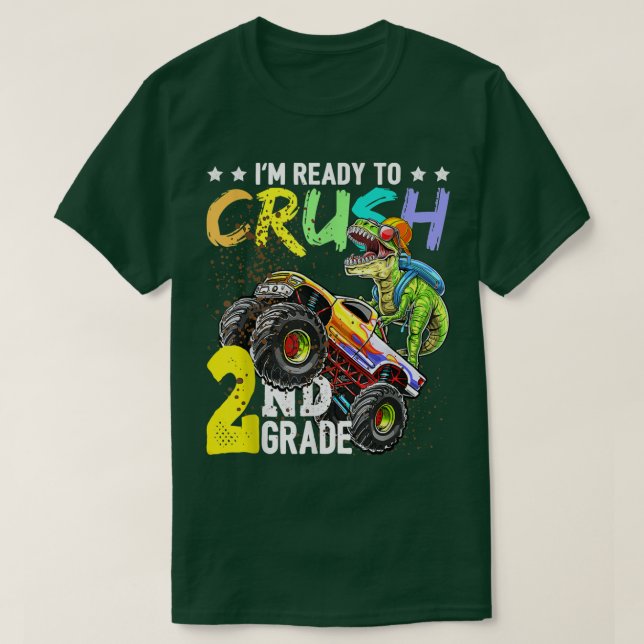 T-shirt Crush 2nd Grade Dinosaur Monster Truck back To Sch (Design devant)