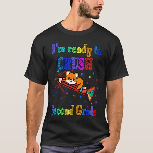 T-shirt Crush 2nd grade girls boys Teacher Rainbow cat sec (Devant)
