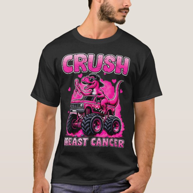 T-shirt Crush Breast Cancer Awareness T Rex Monster Truck  (Devant)