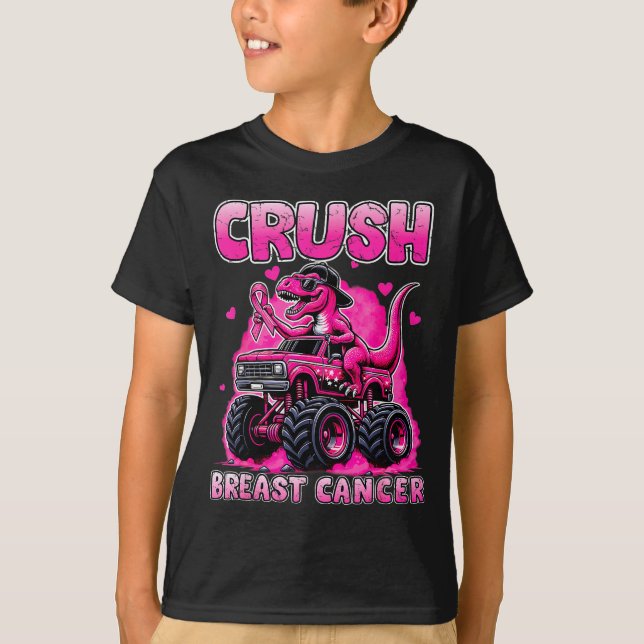 T-shirt Crush Breast Cancer Awareness T Rex Monster Truck  (Devant)