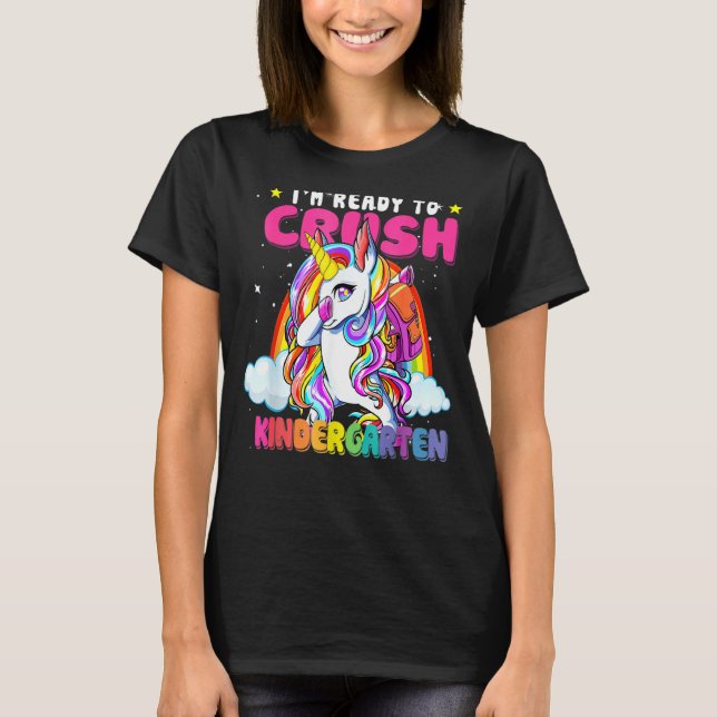 T-shirt Crush Kindergarten Dabbing Unicorn Back To School  (Devant)