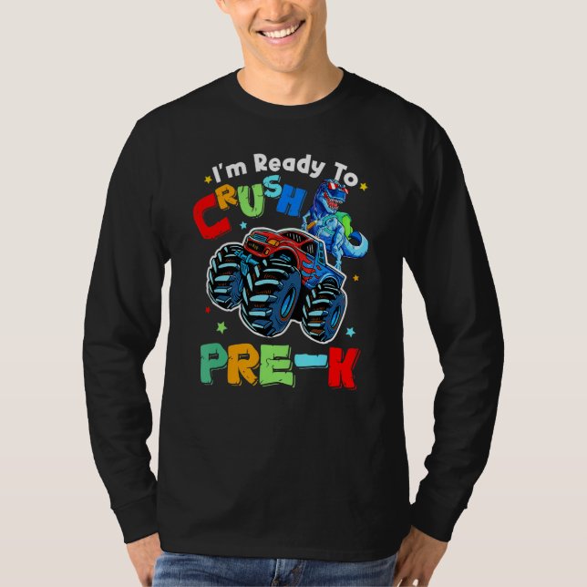 T-shirt Crush Pre K Dinosaur Monster Truck Back To School  (Devant)