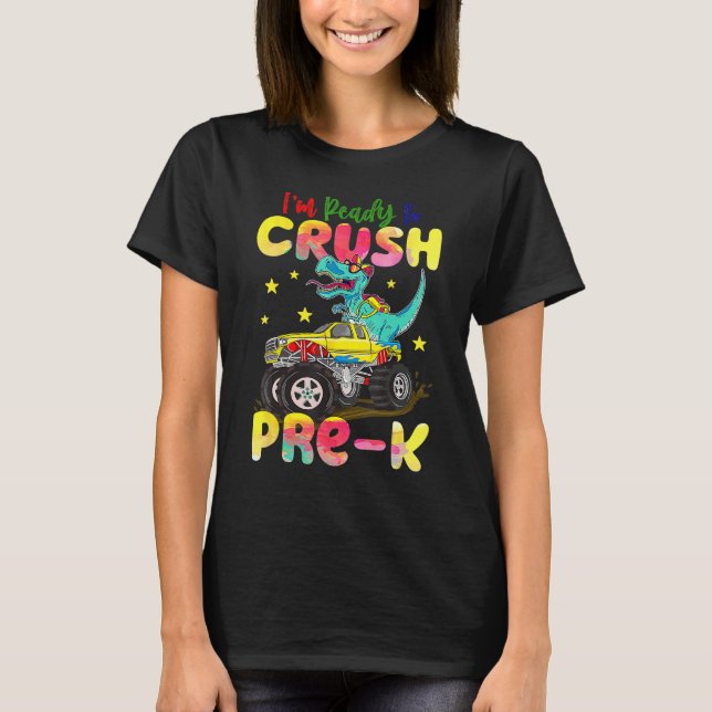 T-shirt Crush Pre K Dinosaur Monster Truck Back To School  (Devant)