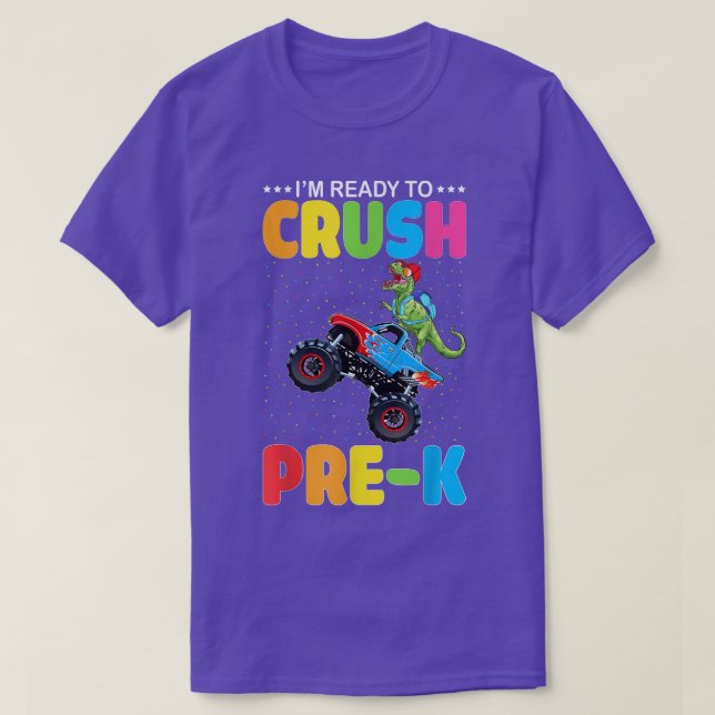 T-shirt Crush Pre-K Dinosaur Monster Truck Back to School (Design devant)