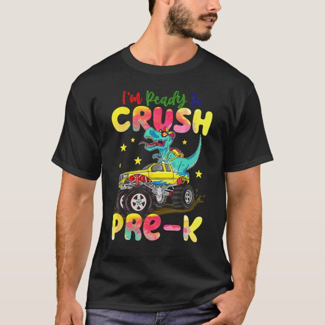 T-shirt Crush Pre K Dinosaur Monster Truck Back To School  (Devant)