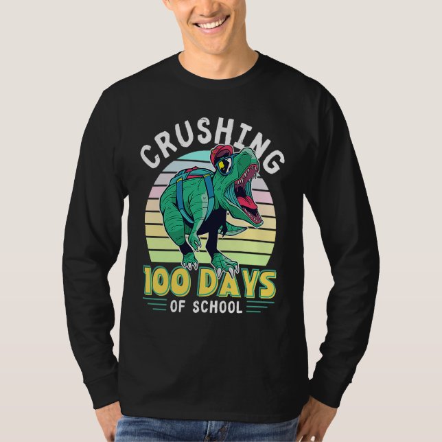 T-shirt Crushing 100 Days of School Dinosaur Rex Dino Boys (Devant)