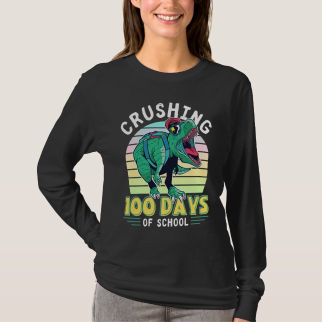 T-shirt Crushing 100 Days of School Dinosaur Rex Dino Boys (Devant)