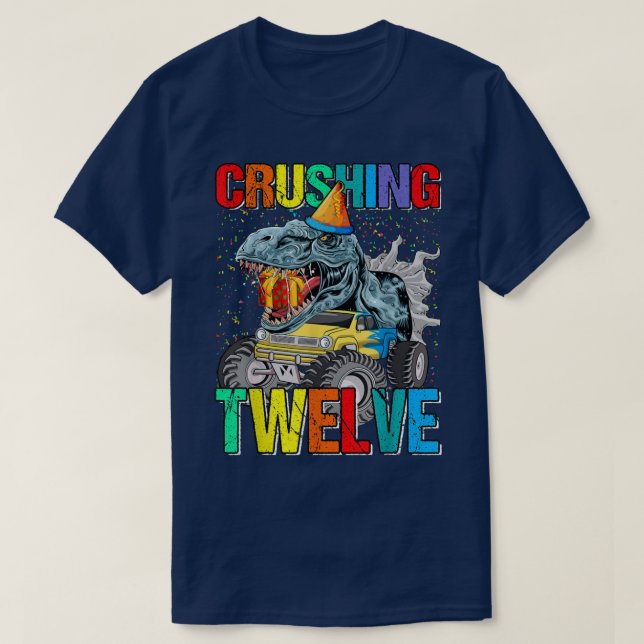 T-shirt Crushing Douze Anniversaire Monster Camion Dinosau (Design devant)