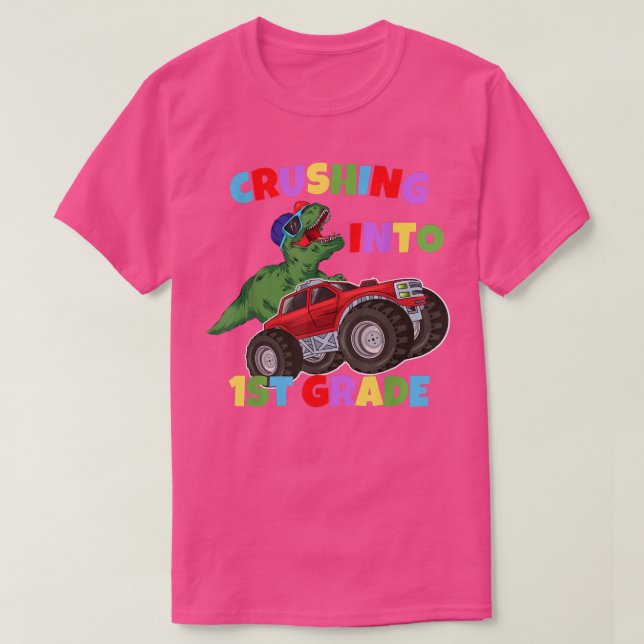 T-shirt Crushing Into 1st Grade Monster Truck Dinosaur T-r (Design devant)
