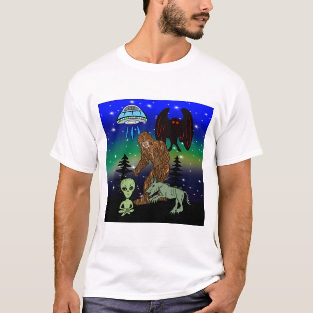 T-shirt Cryptid Big Foot Alien Mothman UFO Chupacabra (Devant)