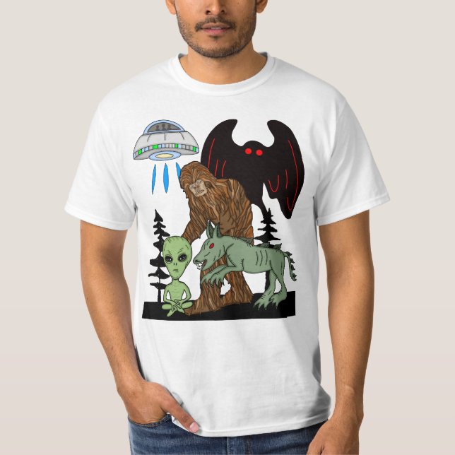 T-shirt Cryptid Big Foot Alien Mothman UFO Chupacabra (Devant)