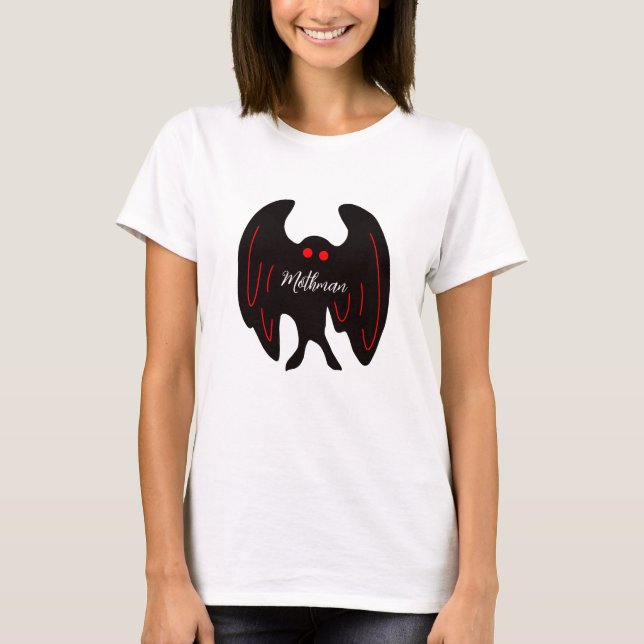 T-shirt Cryptid Mothman ailes noires, yeux rouges (Devant)