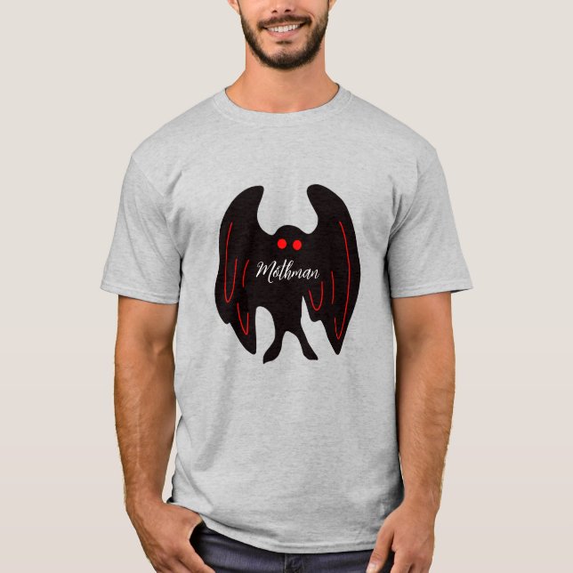 T-shirt Cryptid Mothman ailes noires, yeux rouges (Devant)