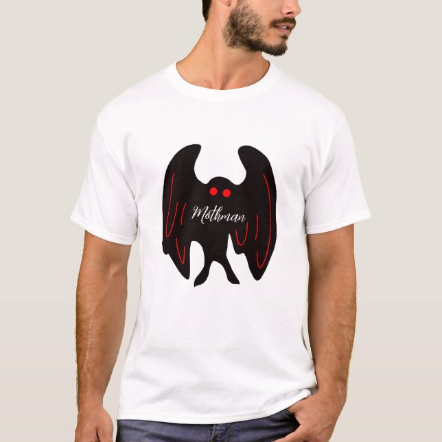T-shirt Cryptid Mothman ailes noires, yeux rouges (Devant)
