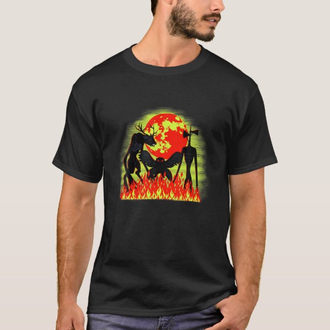 T-shirt Cryptides D'Amérique - Wendigo, Goatman Et Mothman (Devant)