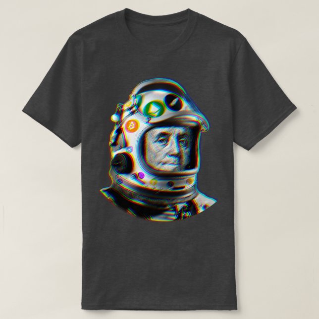 T-shirt Crypto Benjamin Cyber Space Astronaut Miner Gliter (Design devant)