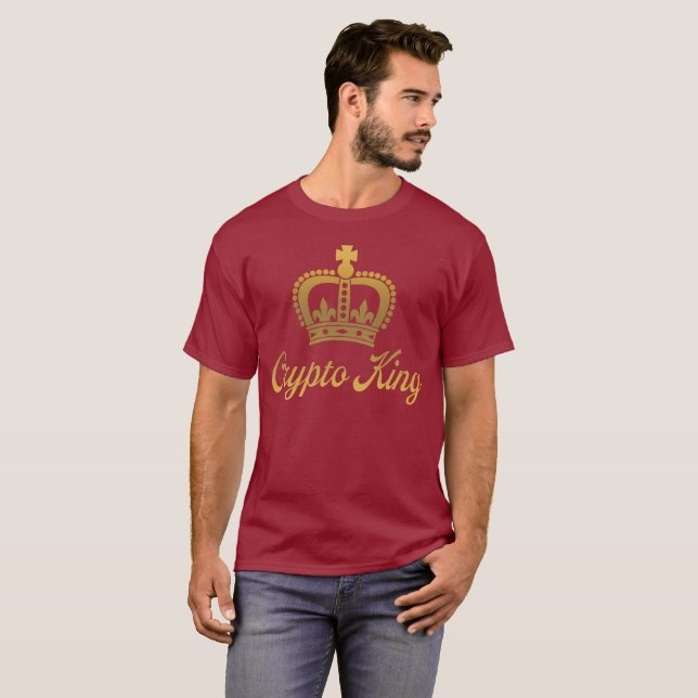 T-Shirt Crypto King en bordeaux et or (Devant entier)