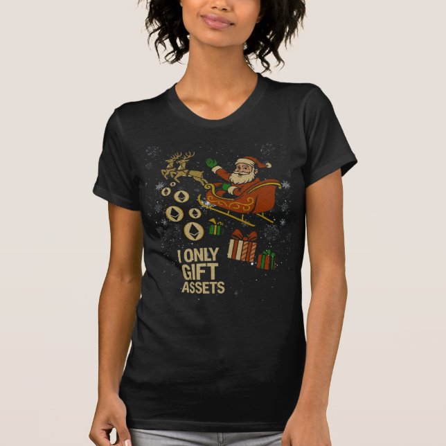 T-shirt Crypto Sleigh Ride™ Santa Dropping ETH Gifts X-Mas (Devant)