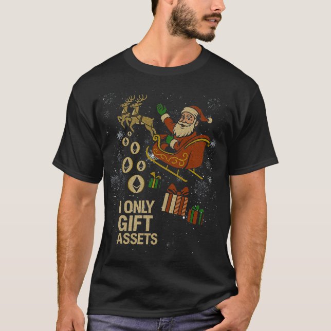 T-shirt Crypto Sleigh Ride™ Santa Dropping ETH Gifts X-Mas (Devant)