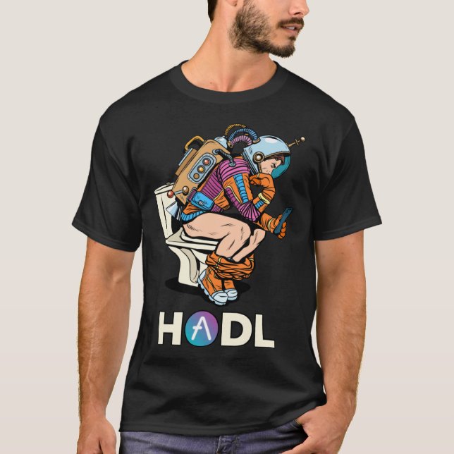 T-shirt Cryptocurrency Aave HODL Space Man On Toilet Merch (Devant)