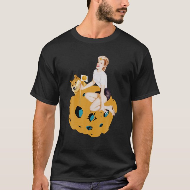 T-shirt Cryptomonnaie Pin-Up Girl Hodling Dogecoin Doge C (Devant)