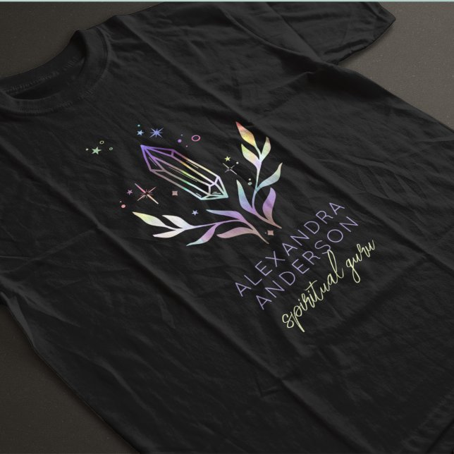 T-shirt Crystales spirituelles mystiques noires (Black Mystical Holographic Spiritual Crystals T-Shirt)