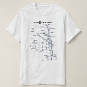 T-shirt CTA "L" Rapid Transit 1970 Carte Chicago, Illinois