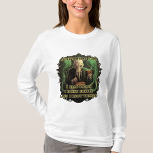 T-shirt Cthulhu Je lis des livres Je bois du café Je sais