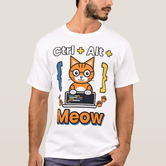 T-shirt Ctrl Alt Meow Chat Programmeur Code (Devant)