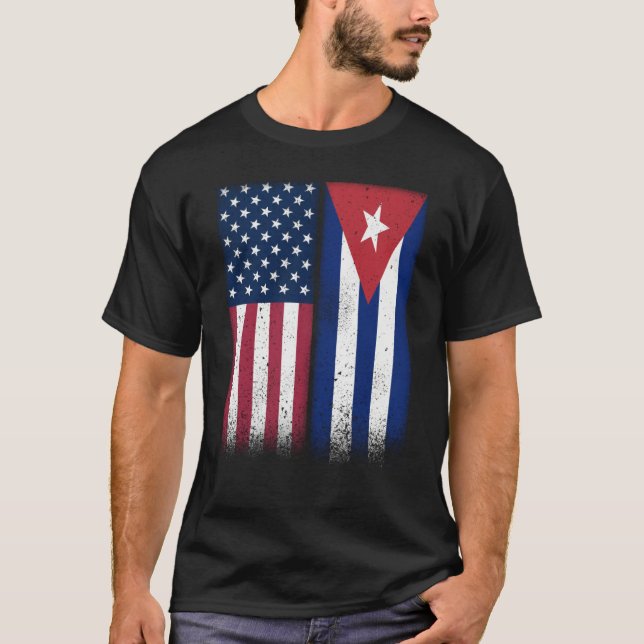 T-shirt Cuba Cuban American Flags Proud USA Cuba (Devant)