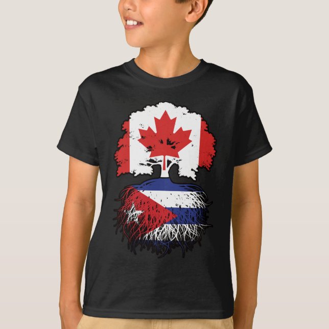 T-shirt Cuba Drapeau canadien cubain des racines de l'arbr (Devant)