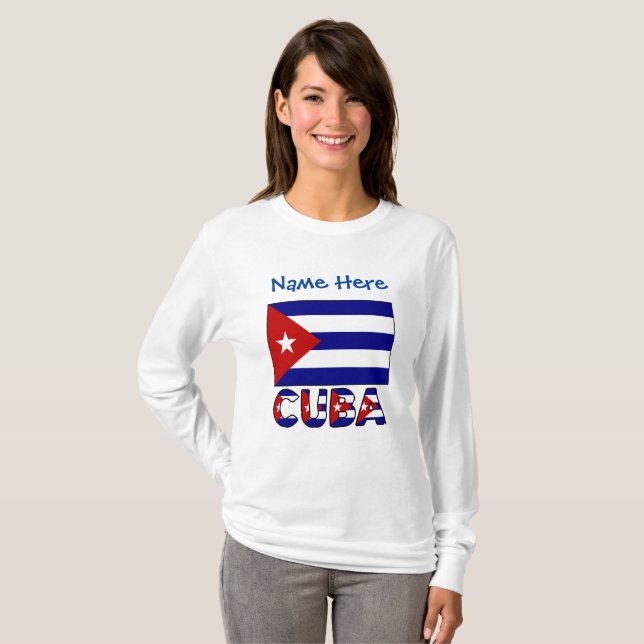 T-shirt Cuba et bleu foncé Drapeau cubain Personnalisation (Devant entier)
