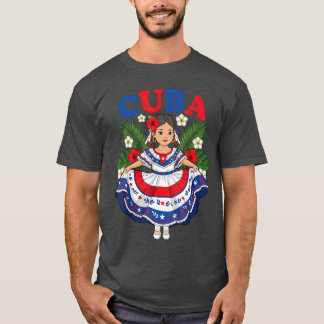 T-shirt Cuba Fille Cubaine Robe Traditionnelle Fleurs Trop
