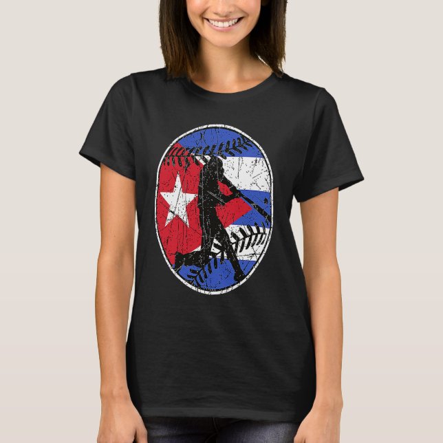 T-shirt Cuba Flag Baseball Hitter Cuban Baseball Fan Cuban (Devant)