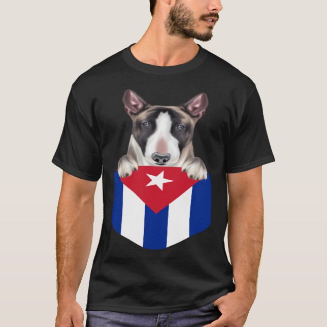 T-shirt Cuba Flag Miniature Bull Terrier Dog In Pocket (Devant)