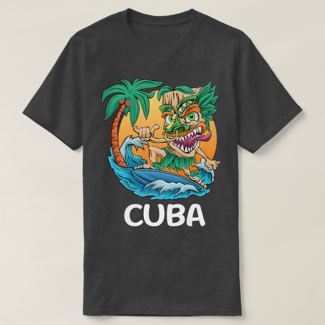 T-shirt Cuba Palm Tree Surf Plage Vacances Tiki Homme Pré (Design devant)