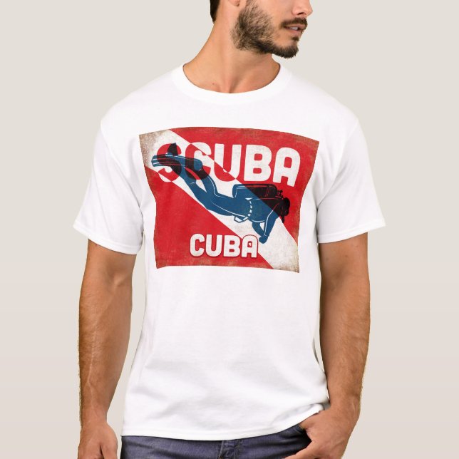 T-shirt Cuba Scuba Diver - Blue Retro (Devant)