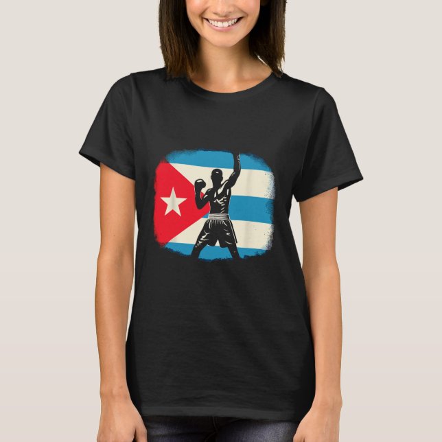 T-shirt Cubain Puissance De Boxe Avec Fierté De Drapeau (Devant)