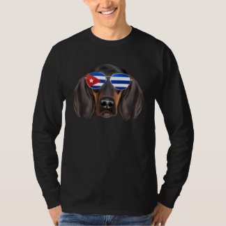 T-shirt Cuban Flag Black and Tan Coonhound Dog Cuba Pocket