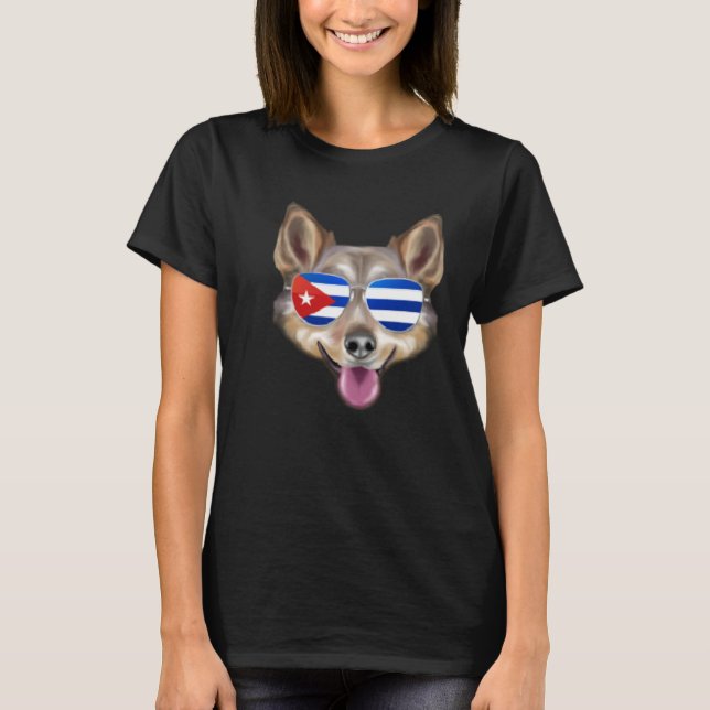 T-shirt Cuban Flag Swedish Vallhund Dog Cuba Pocket (Devant)