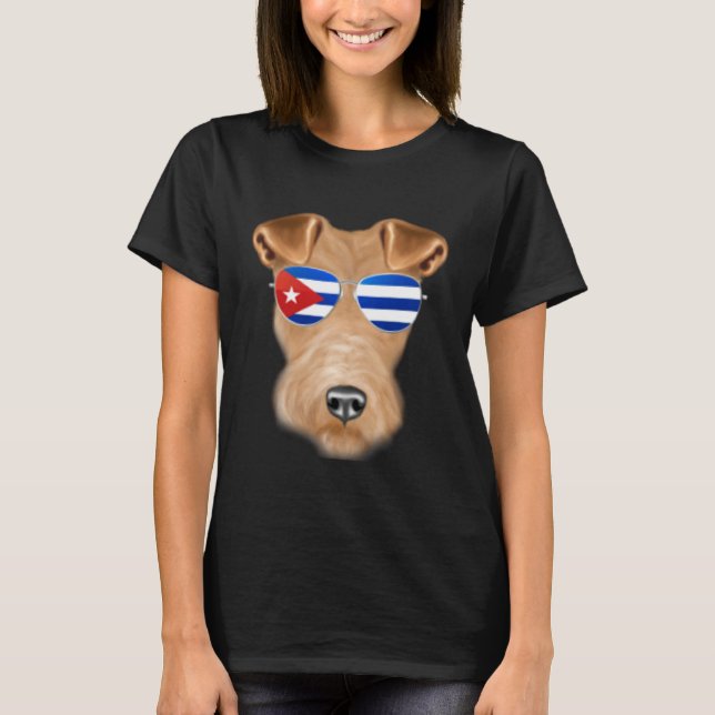 T-shirt Cuban Flag Wire Fox Terrier Dog Cuba Pocket (Devant)